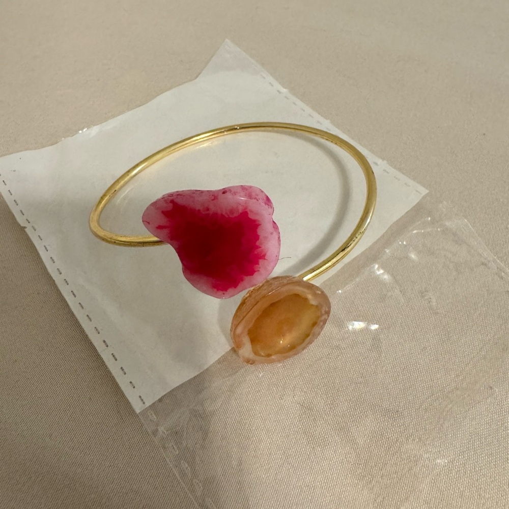 Natural Stone Gold Adjustable Bangle